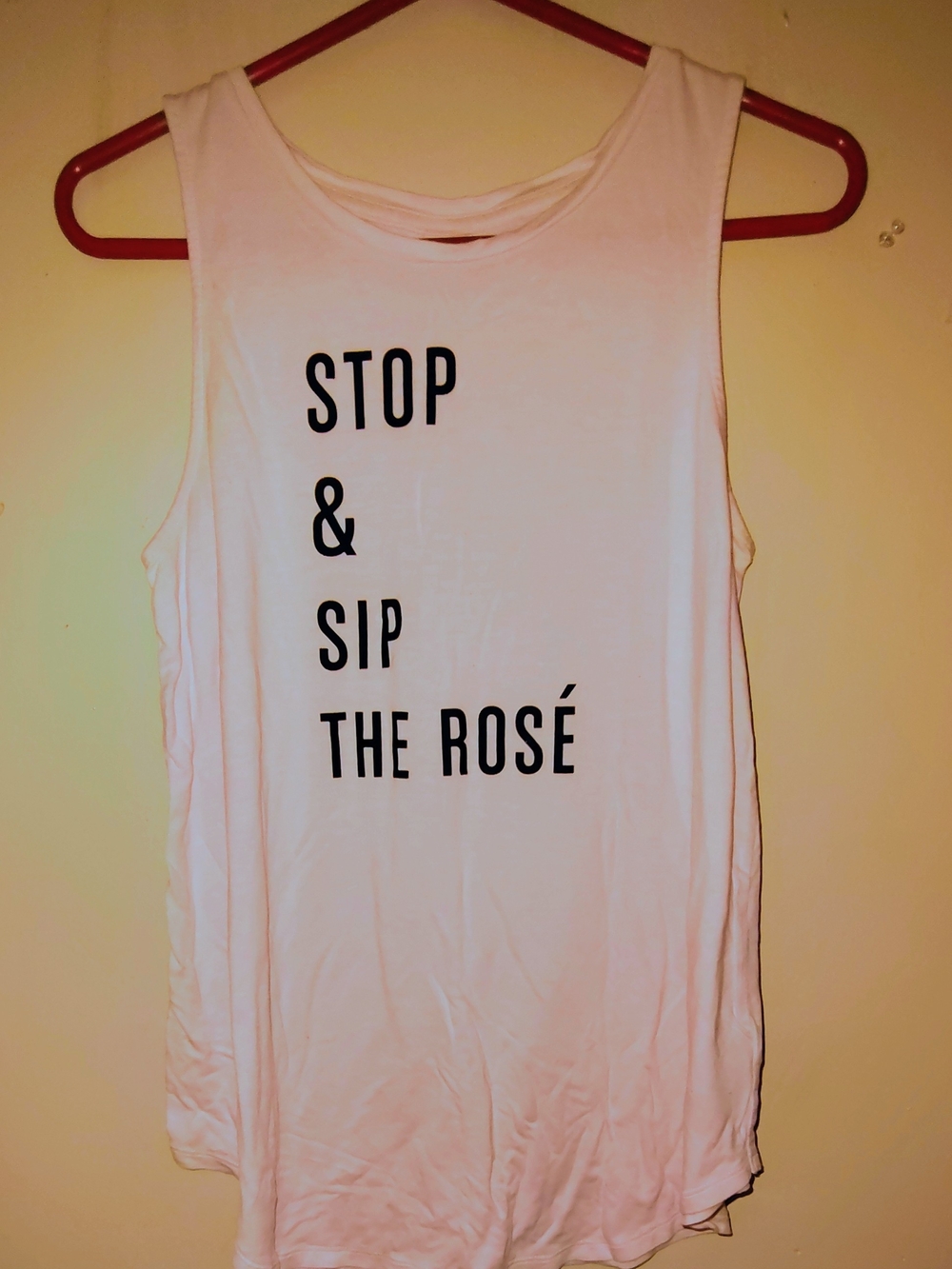 Old Navy White Tank with Black 'STOP & SIP THE ROSÉ' Print